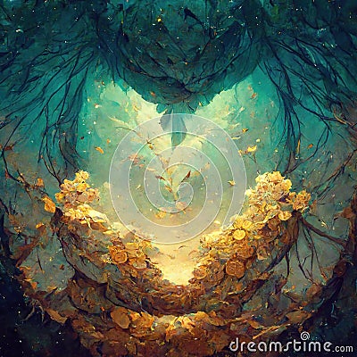 Heart of the forest, soul of the forest in a colorful drawing, ai generated image Cartoon Illustration