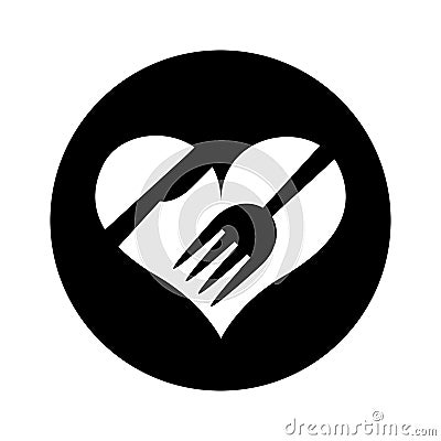 Heart with fork and knife Vector Illustration