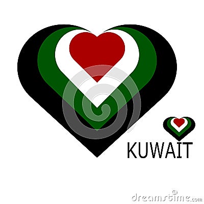 Kuwait flag in the form of a heart symbol. Vector Illustration