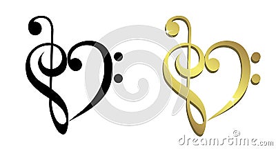 Heart formed of treble clef and bass clef Vector Illustration