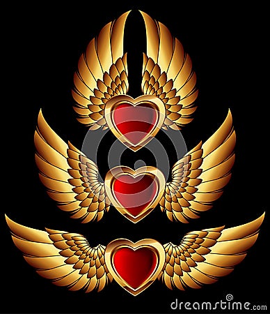 Heart forms with golden wings Vector Illustration