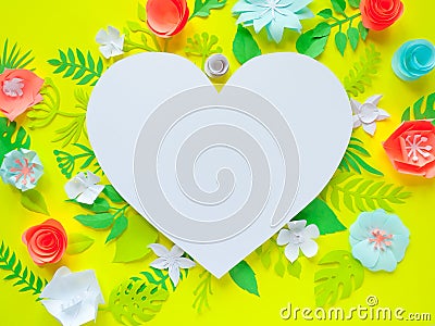 Heart frame with color paper flower Stock Photo