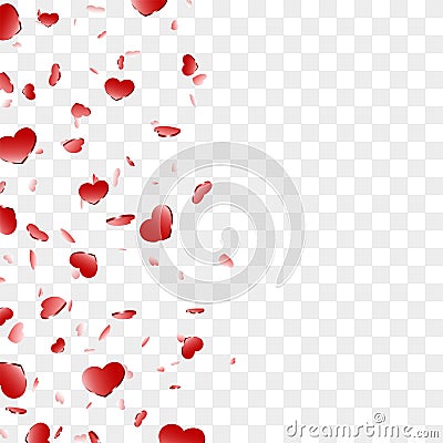 Heart frame isolated white background. Red hearts fall confetti border. Abstract heart-shape design love card, wedding Vector Illustration