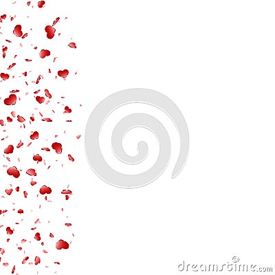 Heart frame isolated white background. Red hearts fall confetti border. Abstract heart-shape design love card, wedding Vector Illustration