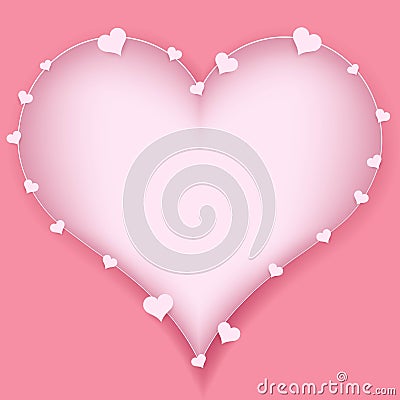 Heart frame Pink Sky with frame. valentines Cartoon Background. Bright Illustration for Design Vector Illustration