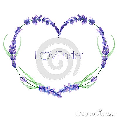 A heart frame, wreath, frame border with the watercolor lavender flowers, wedding invitation Stock Photo