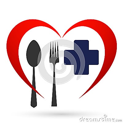 Heart friendly healthy foods meal loving dinner sweet time movement heart care foods icon logo illustration vector Cartoon Illustration