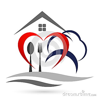 Heart friendly healthy foods meal loving dinner sweet time movement heart care foods icon logo illustration vector Cartoon Illustration