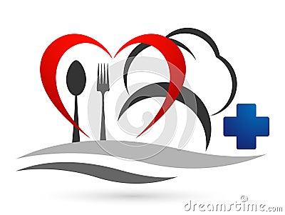 Heart friendly medical care healthy foods meal loving dinner sweet time movement heart care foods icon logo illustration vector Cartoon Illustration