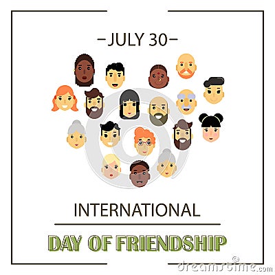 The heart of friends of different genders and nationalities as a symbol of International Friendship day. Cartoon Illustration