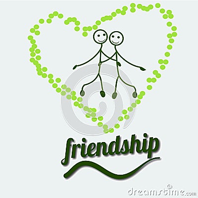 Heart with Friendship Day title, children, friends. Vector illustration. Vector Illustration