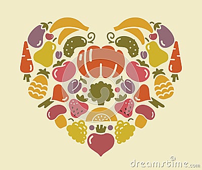 Heart from fruit and vegetables Vector Illustration