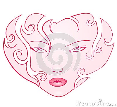 Heart of the girl's face Vector Illustration