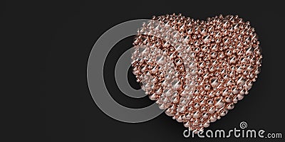 Heart of golden balloons on a black background - 3D illustration Cartoon Illustration