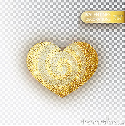 Heart golden glitter isoleted on transparent background. Gold sparkles heart. Valentine Day symbol. Love concept design Vector Illustration