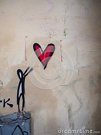 Heart Graffiti on wall in Florence Editorial Stock Photo