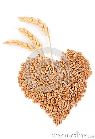 Heart of grains of wheat with spikelet Stock Photo