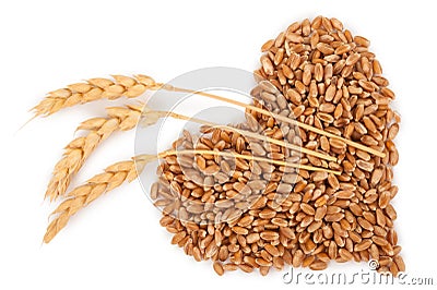 Heart of grains of wheat with spikelet Stock Photo