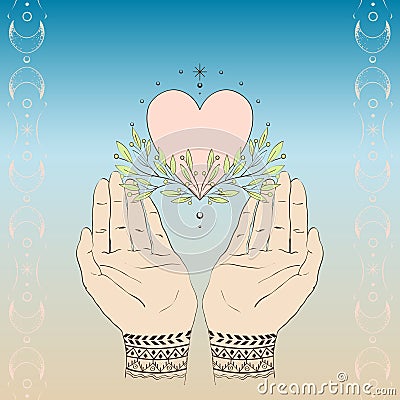 Heart and green branches Vector Illustration