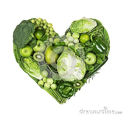 Heart of green fruits and vegetables Stock Photo