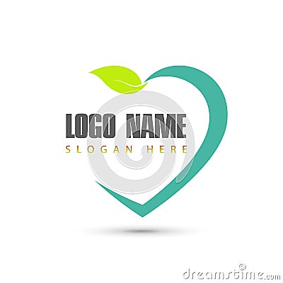 Heart green leaf medical health care heart logo design icon on white background. Cartoon Illustration