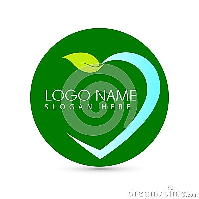 Heart green leaf medical health care heart logo design icon on white background. Cartoon Illustration