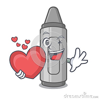 With heart grey crayon in the mascot shape Vector Illustration