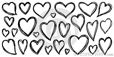 Heart hand drawn valentines doodle love vector set Vector Illustration