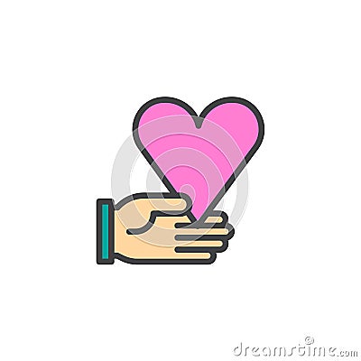 Heart in hand filled outline icon Vector Illustration