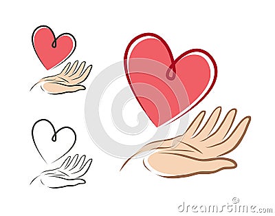 Heart in hand, logo or label. Health, love, life, charity icon. Vector illustration Vector Illustration