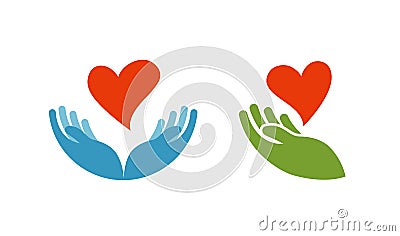 Heart in hand symbol or icon. Logo template for charity, health. Vector illustration Vector Illustration