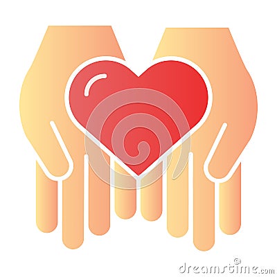 Heart in hands flat icon. Love in arms color icons in trendy flat style. Care gradient style design, designed for web Vector Illustration