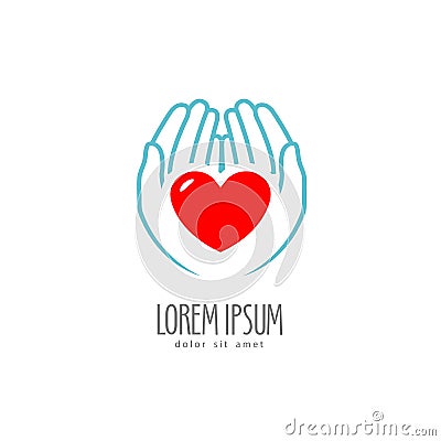 Heart in the hands. Health, charity logo or label. Vector illustration Vector Illustration