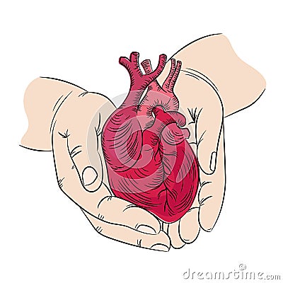 HEART AND HANDS Health Symbol Medicine Human Hand Draw Vector Vector Illustration
