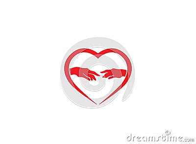 Heart and hands meeting for logo design Cartoon Illustration