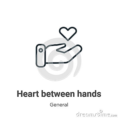 Heart between hands outline vector icon. Thin line black heart between hands icon, flat vector simple element illustration from Vector Illustration