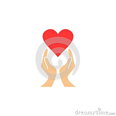 Heart with hands solid icon, healtcare sign Vector Illustration