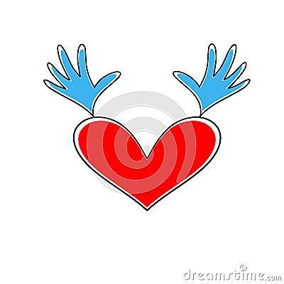 Heart with hands up. Vector heart icon. Heart symbol of Valentine`s Day. Vector Illustration
