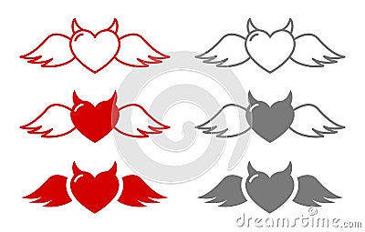 Heart horns icon set Vector Illustration