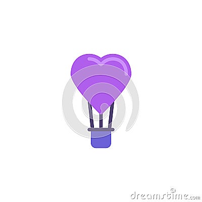 Heart hot air balloon flat icon, Vector Illustration