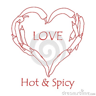Heart of hot chilli peppers. Valentine's Day Vector Illustration