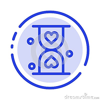 Heart, Hourglass, Glass, Hour, Waiting Blue Dotted Line Line Icon Vector Illustration