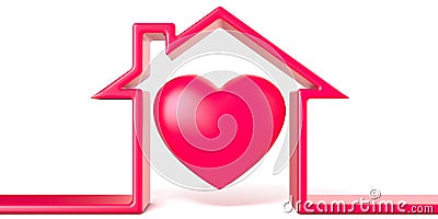 Heart in house made of red line 3D Cartoon Illustration