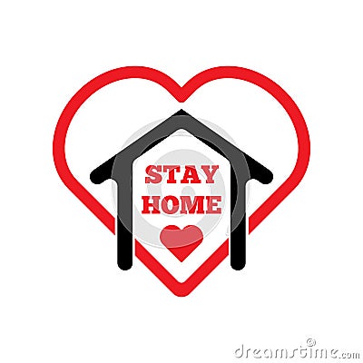 Heart with house and text Stay Home. Isolated icon, logo, sign. Vector illustration. Vector Illustration