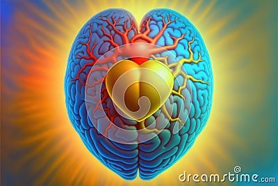 A heart in a human brain. Colorful concept of love in the head. Generative AI Stock Photo