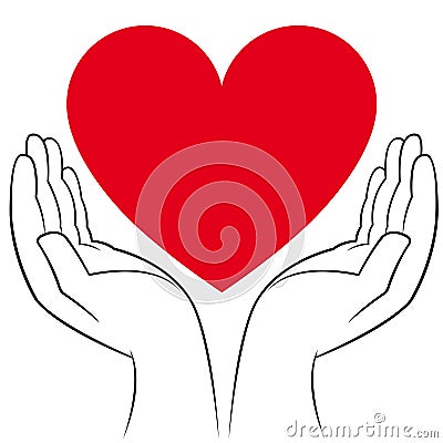 Heart in human hands Vector Illustration