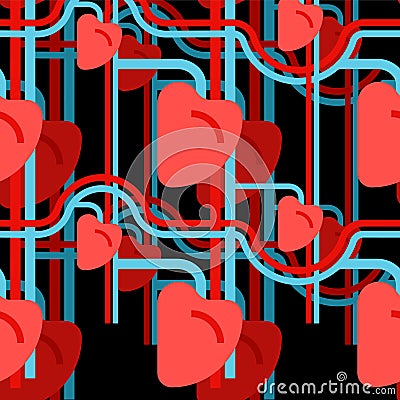 Heart human pattern seamless. Vessels and capillaries. Organ of Vector Illustration