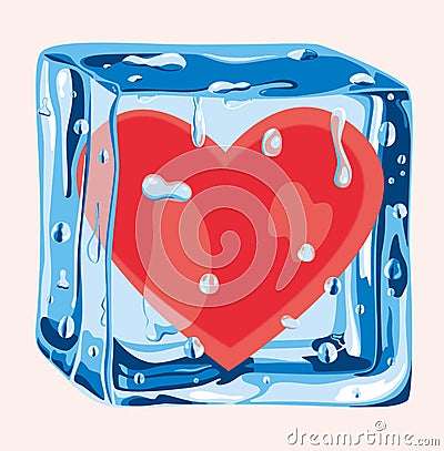 Heart in an ice cube Cartoon Illustration