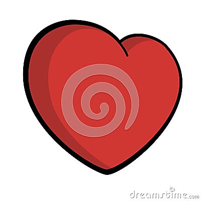 Heart Icon Big red black symbol love outlined shaded Valentine`s day Vector Cartoon Illustration
