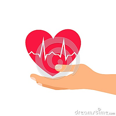 Heart icon. Health care hands holding heart flat icon for apps and website. Vector Illustration